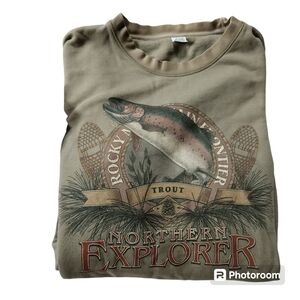 Mens Vtg Nature Wildlife Fishing Northern Explorer Crewneck Sweatshirt XXL